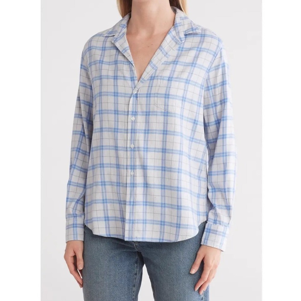 Frank & Eileen The Eileen Plaid Relaxed Button Up Shirt XS Blue Gray Flannel